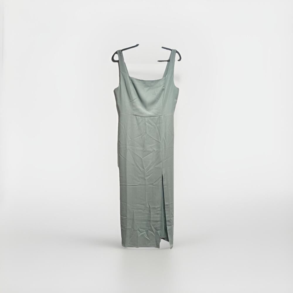 NWT Aritzia Babaton ’90s Slit Midi Dress Terrace Sage Green Size 12 Satin - Picture 2 of 5